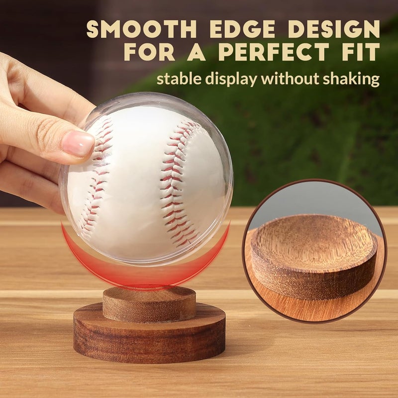 JupDec Baseball Display Case, Round Clear Ball Holder with Wooden Base, Autograph Baseball Stand Box for Single Ball, Acacia Wood, Brown - Image 4